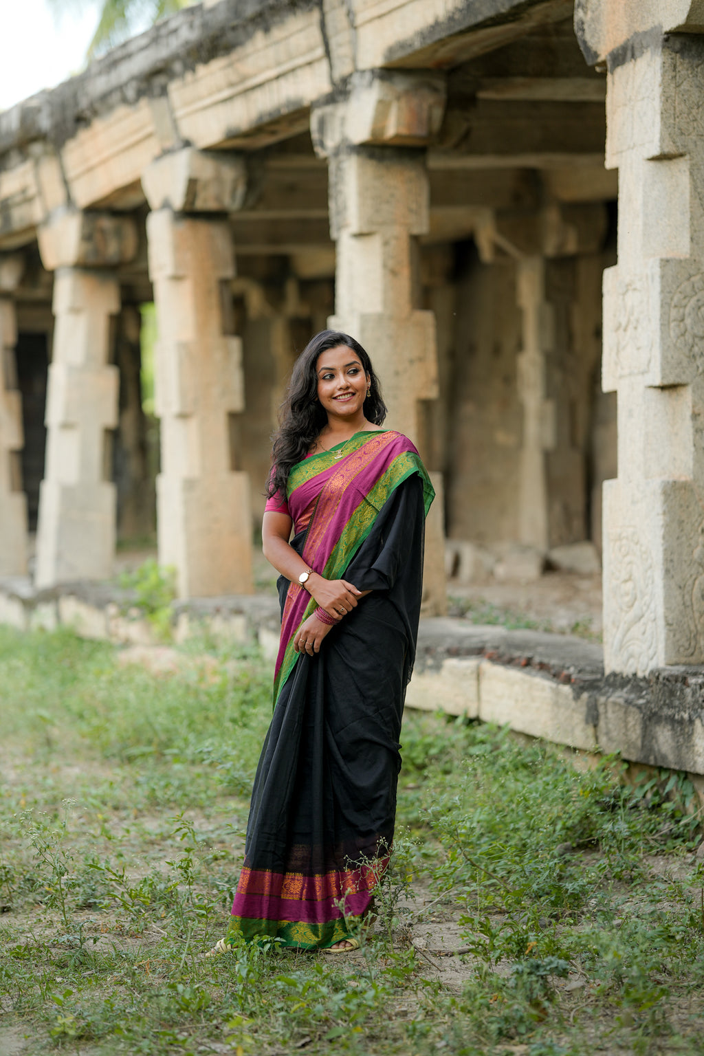 Mul cotton saree-Black