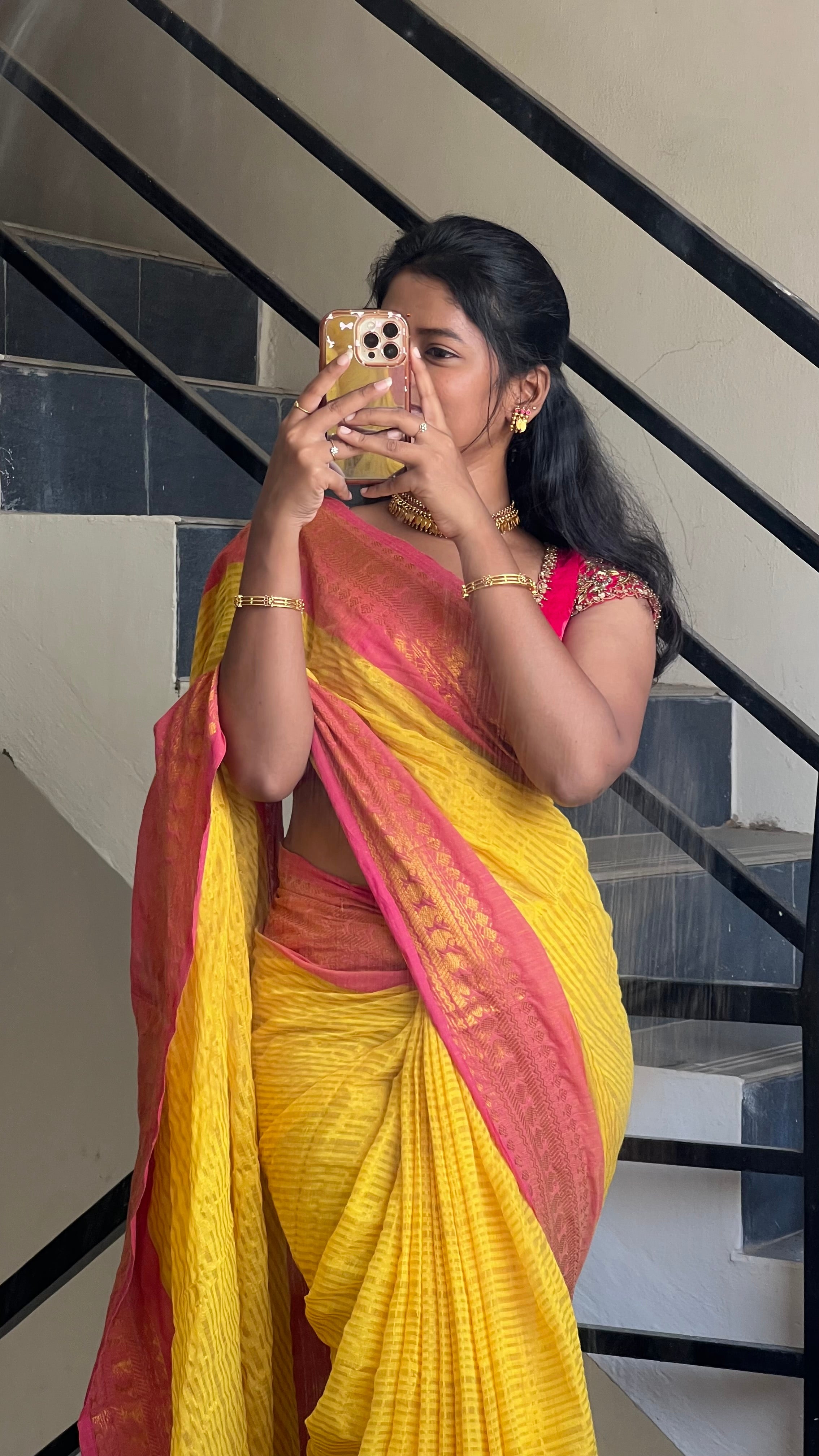 Mul cotton saree - Yellow