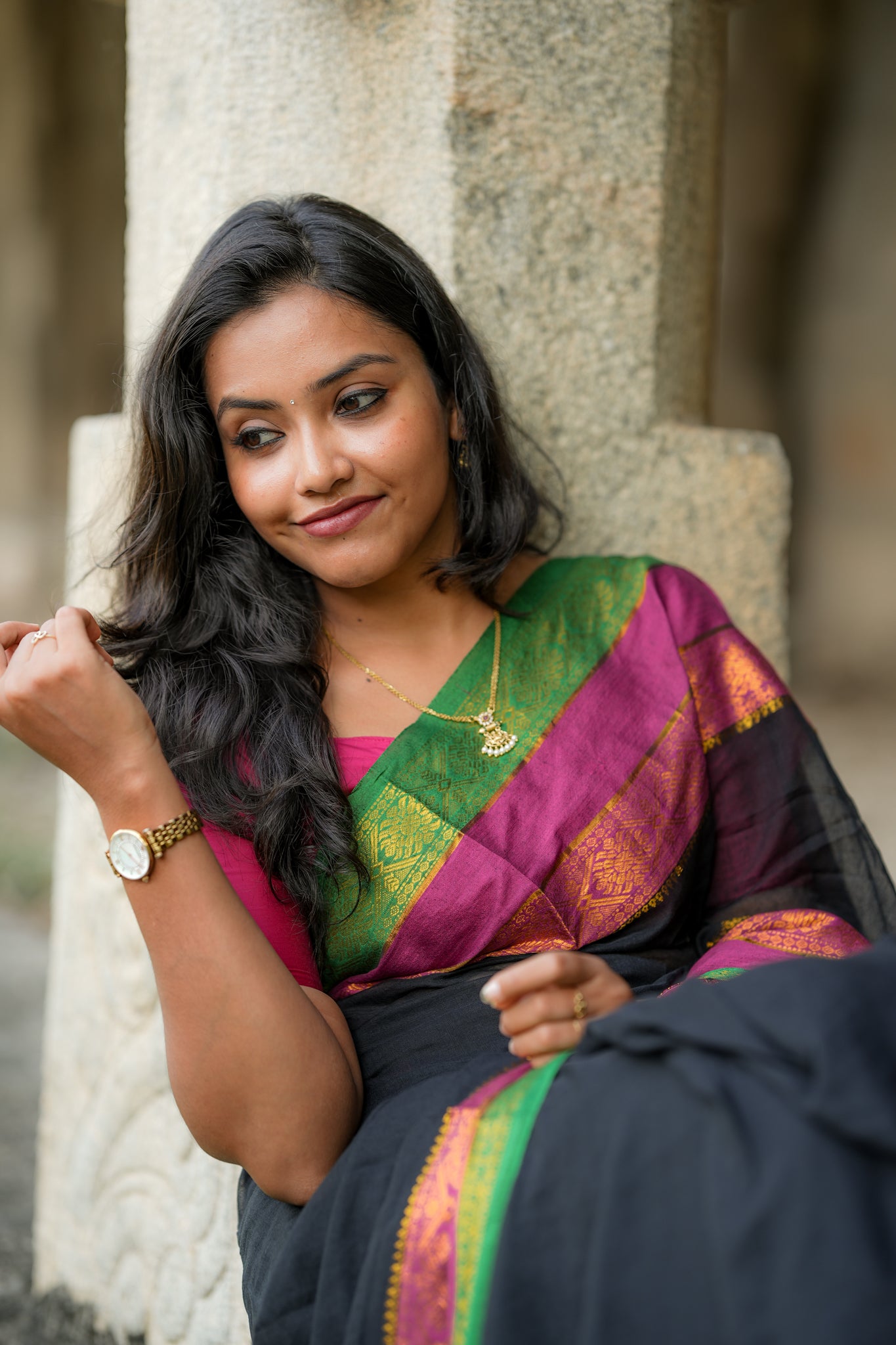 Mul cotton saree-Black