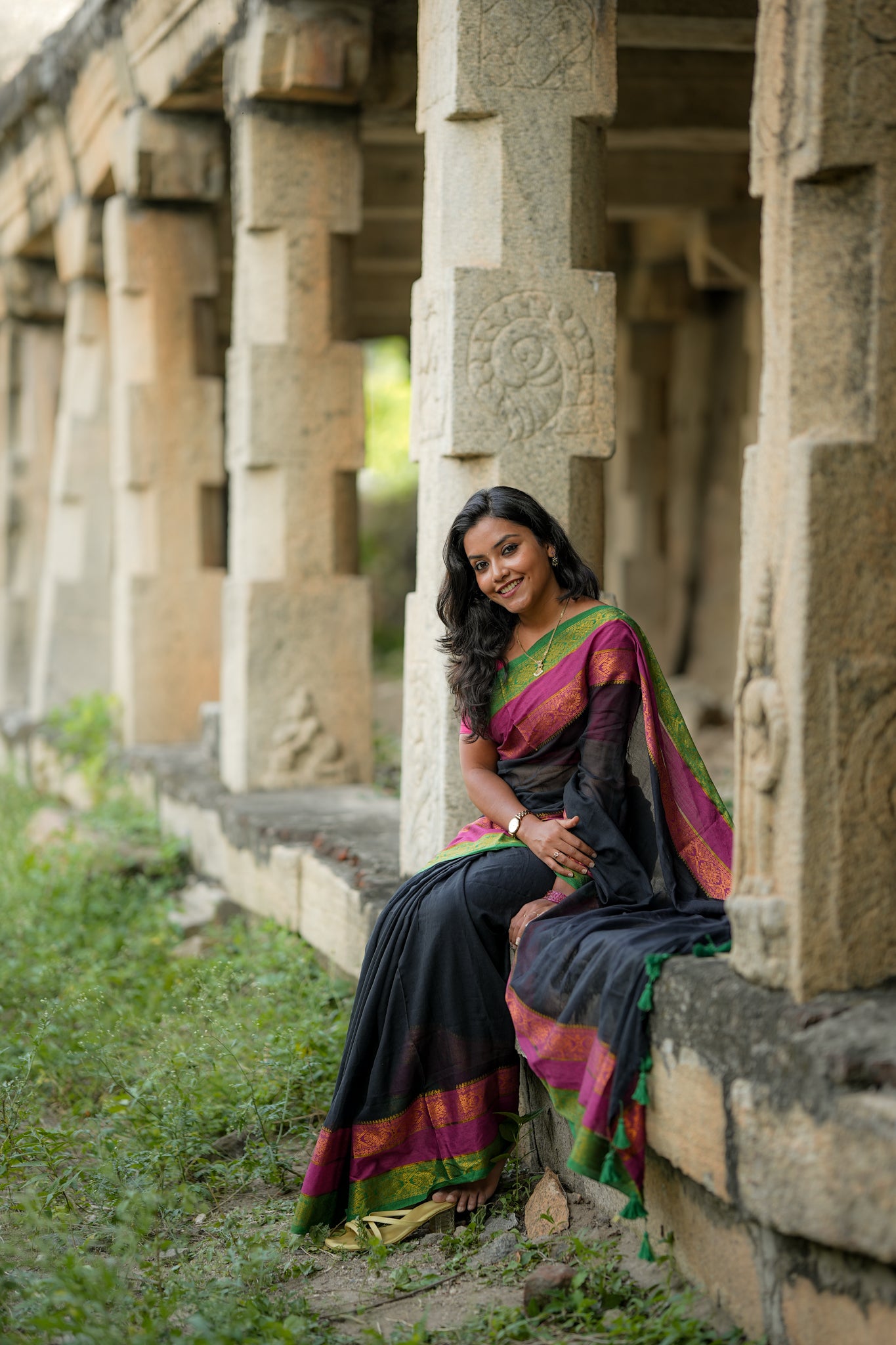 Mul cotton saree-Black