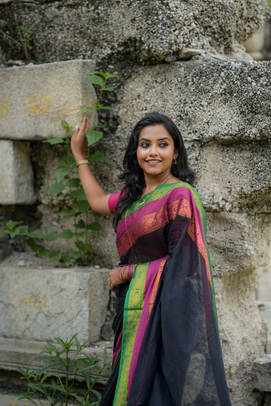 Mul cotton saree-Black