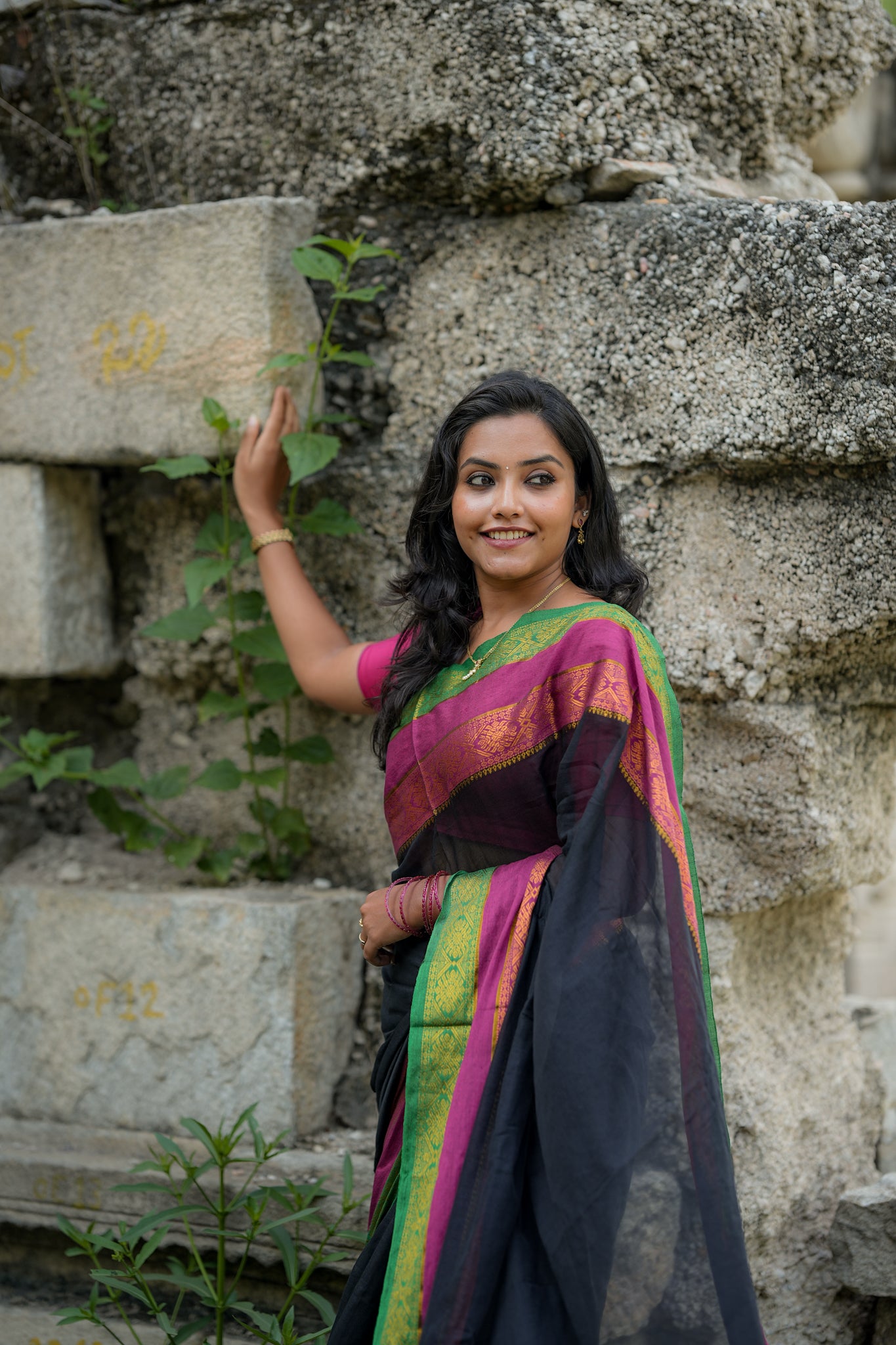 Mul cotton saree-Black