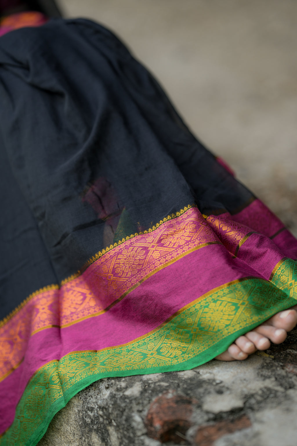 Mul cotton saree-Black