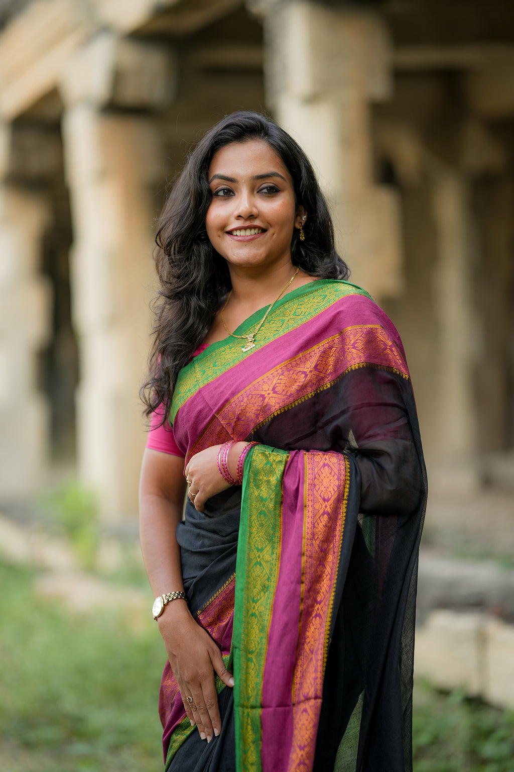 Mul cotton saree-Black