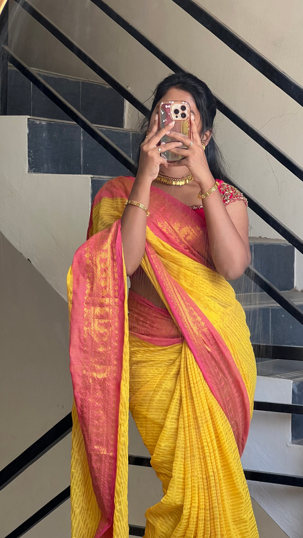 Mul cotton saree - Yellow