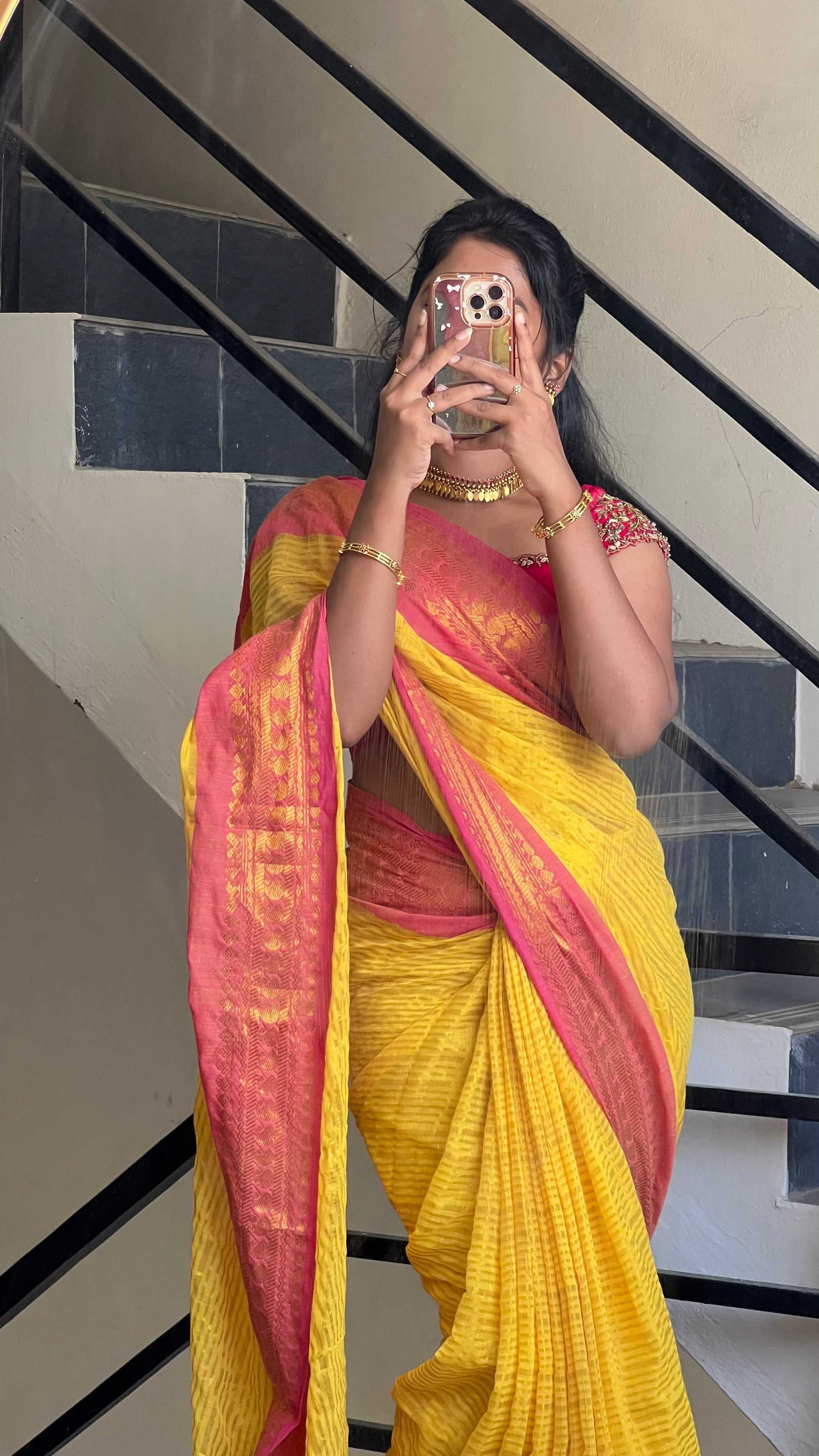 Mul cotton saree - Yellow