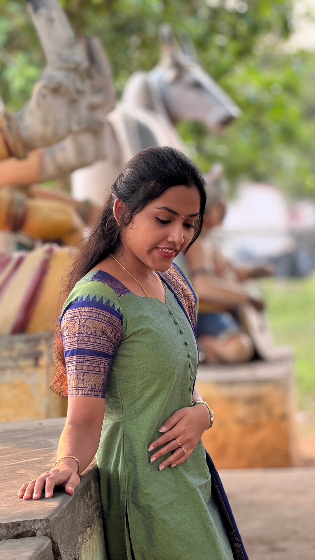 Kanchi cotton v-neck Green Blue