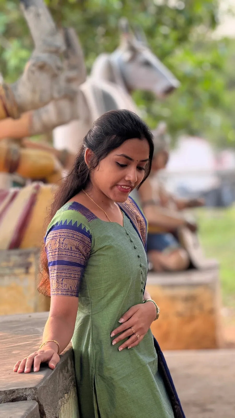Kanchi cotton v-neck Green Blue