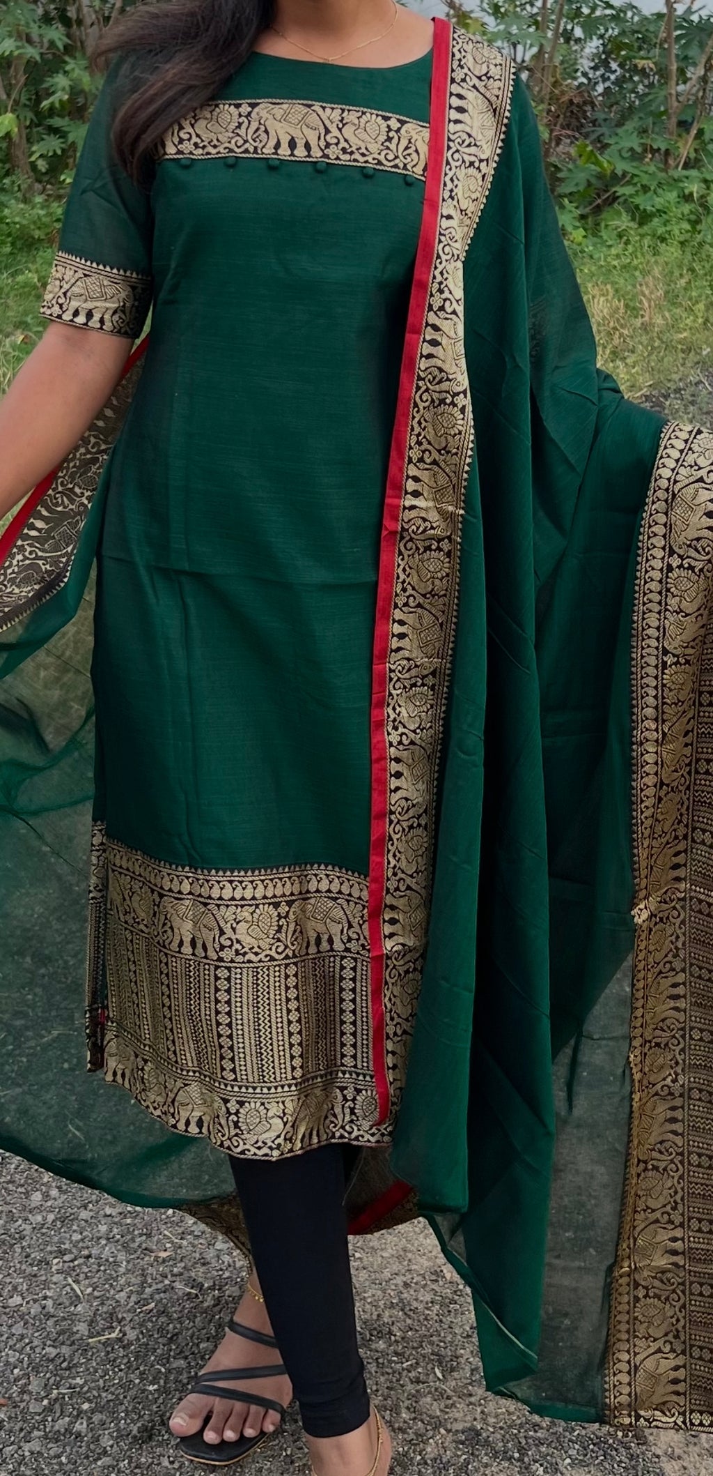 Narayanpet Cotton Bottle Green