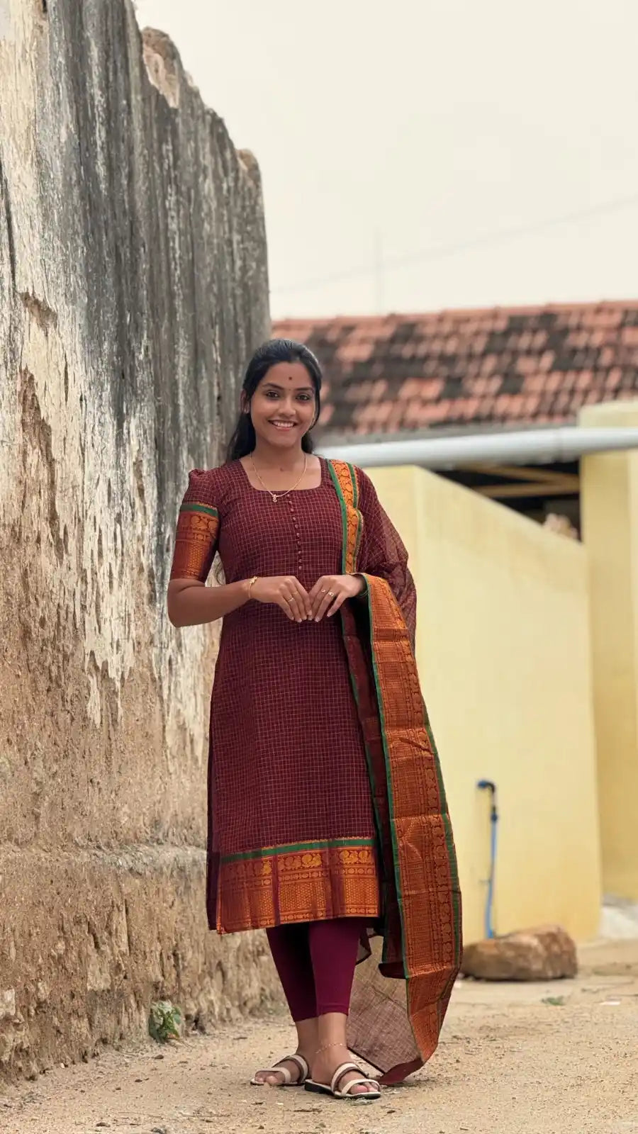 Narayanpet cotton maroon checks