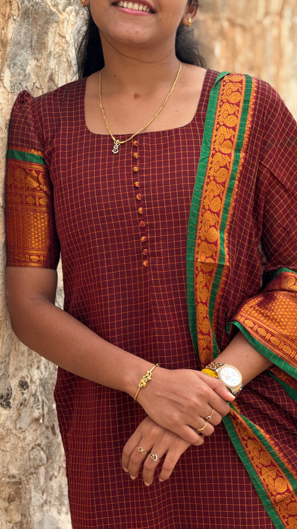 Narayanpet cotton maroon checks