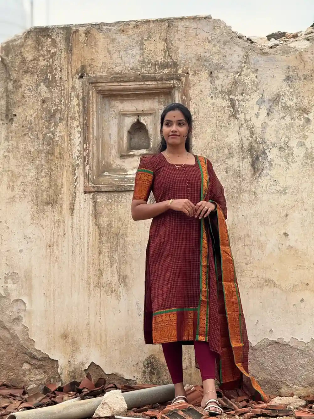 Narayanpet cotton maroon checks