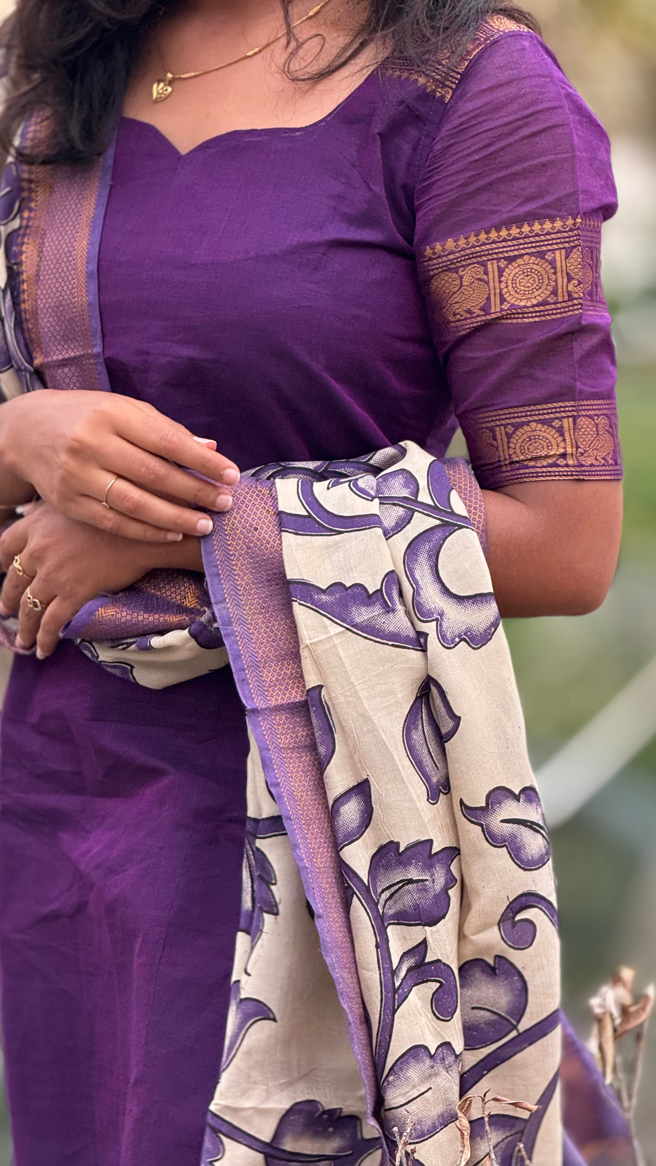 Purple chettinad cotton kurti & kalamkari dupatta
