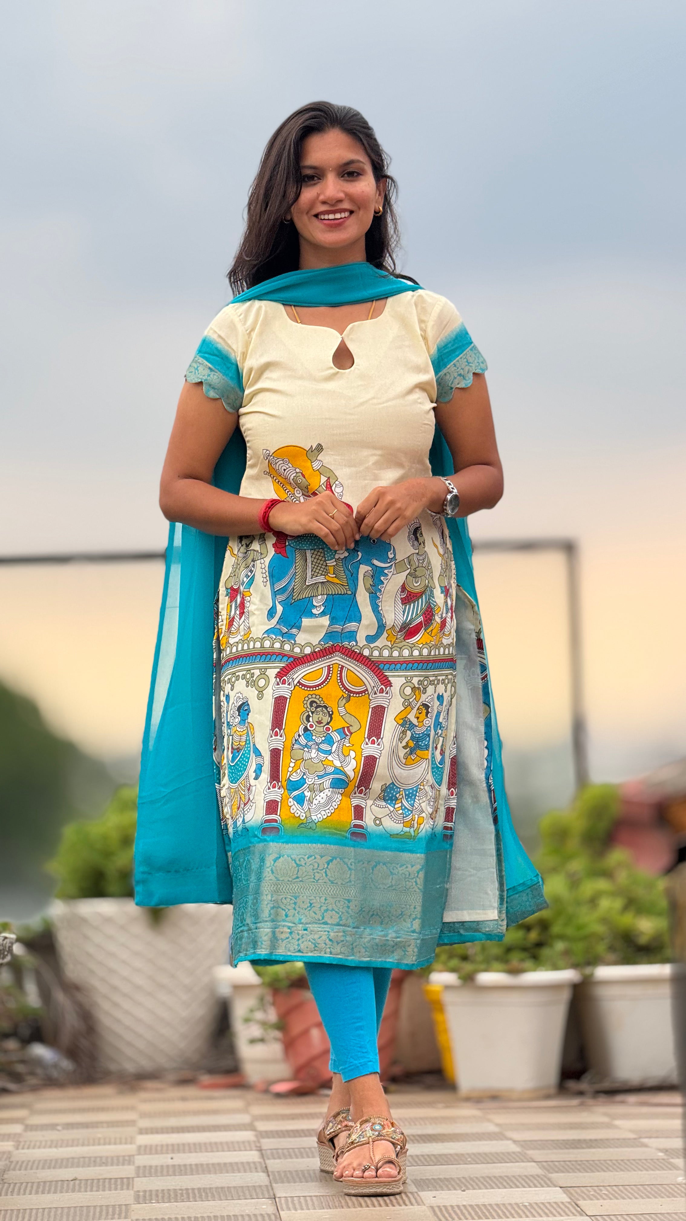 Dola silk kurti & georgette dupatta