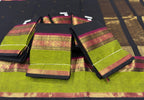 Black with Olive green rich pallu  Mango Zari borders  Saree
