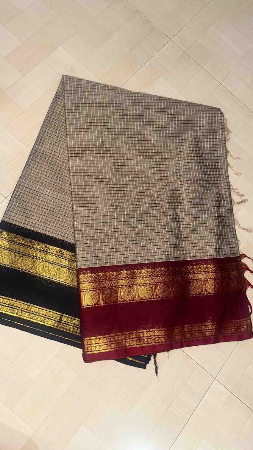 Ganga Jamuna grey Kattam saree