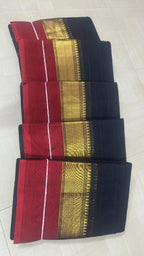 Kanchi cotton Black-Golden temple maroon border