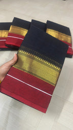 Kanchi cotton Black-Golden temple maroon border