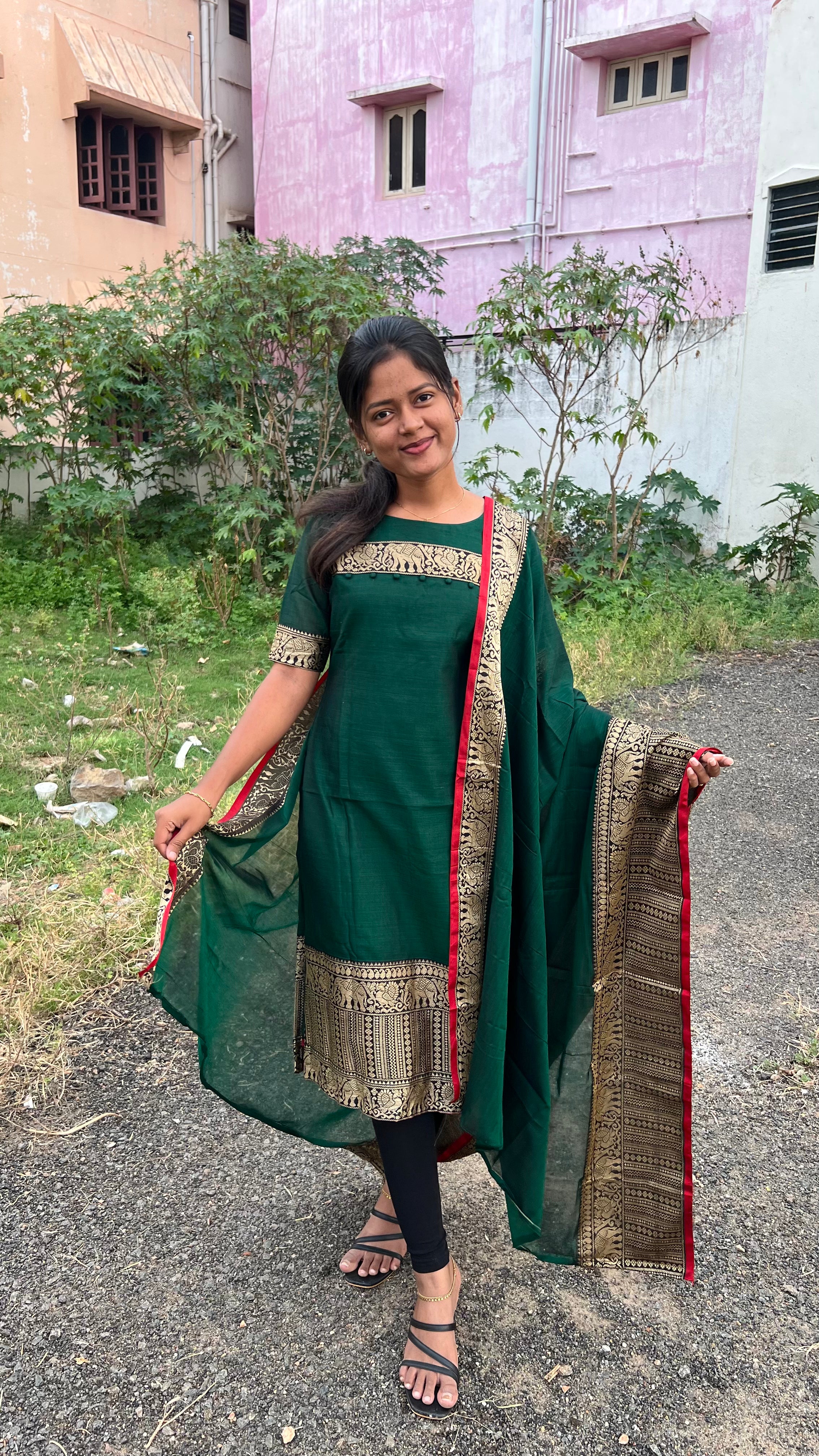 Narayanpet Cotton Bottle Green