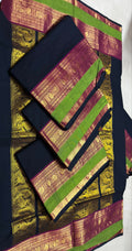 Black with Olive green rich pallu  Mango Zari borders  Saree