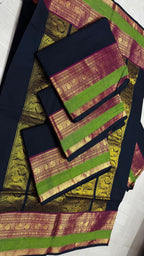 Black with Olive green rich pallu  Mango Zari borders  Saree